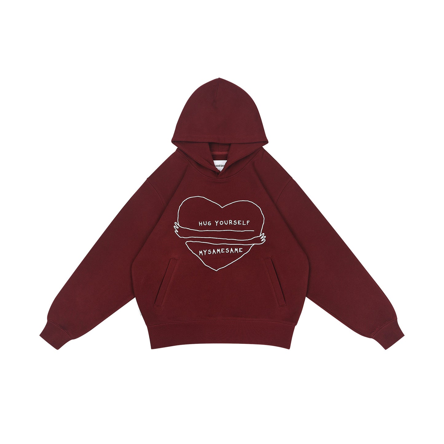 Love Embrace Print Hoodies - Burgundy