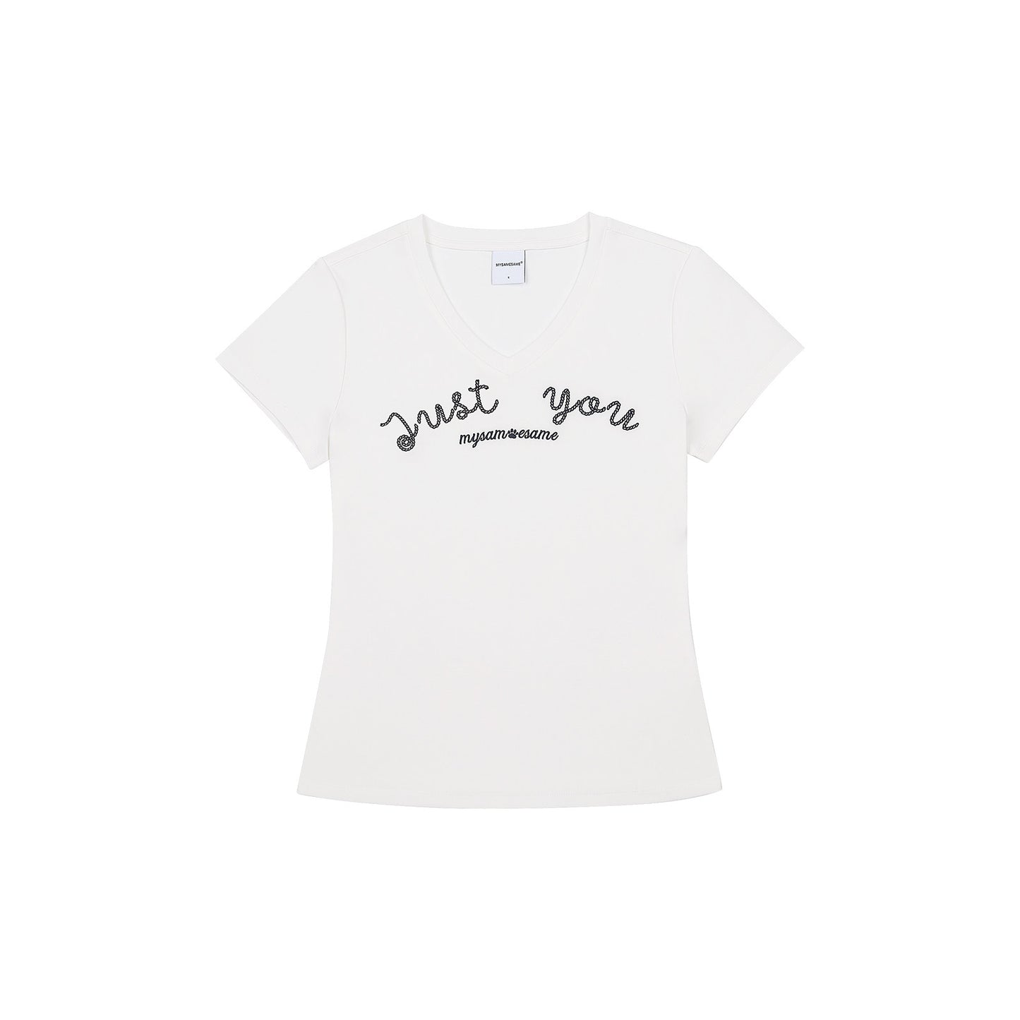 SAMESAME V Neck Beaded Letter - White