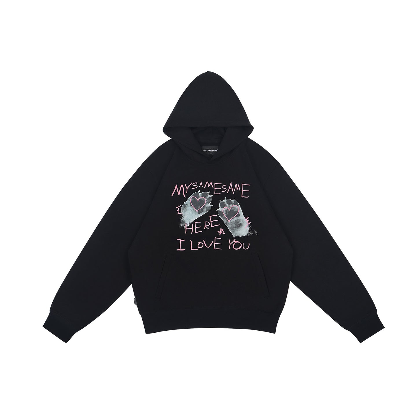 Cat Paw Heart-shaped Letter Print Hoodies - Black