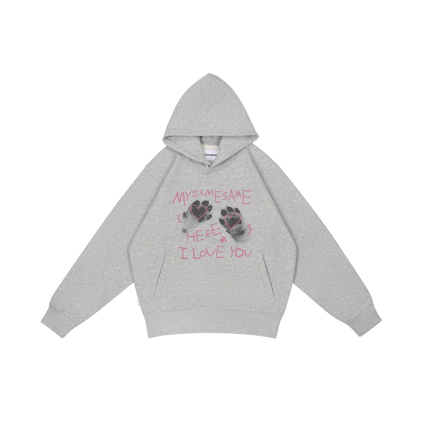 Cat Paw Heart-shaped Letter Print Hoodies - Gray